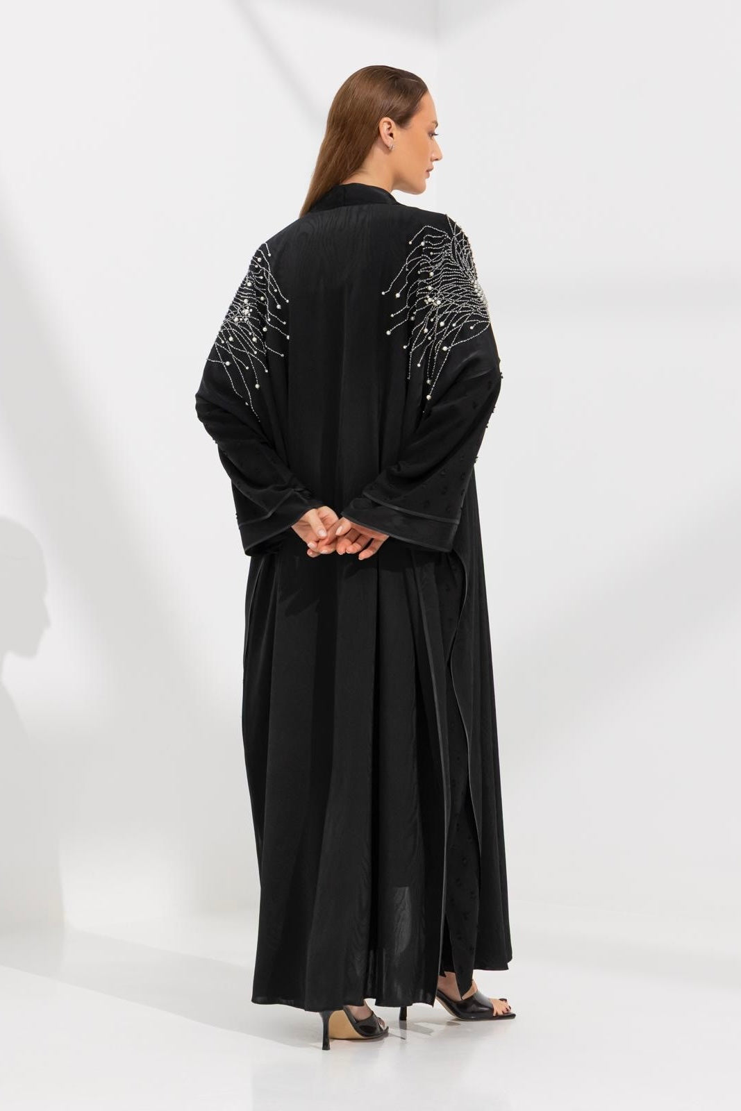 Dramatic Black Abaya with Embellished Sleeves