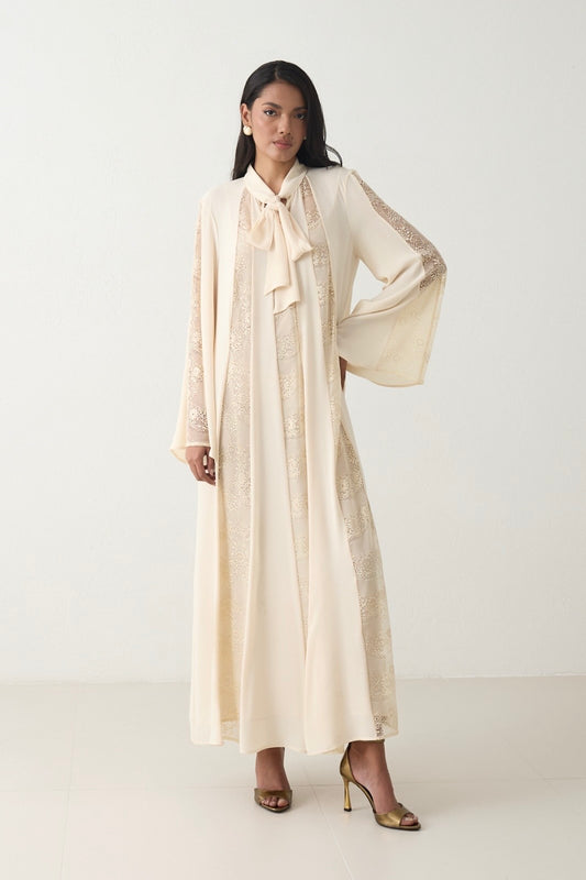 Cream Ruffled Bow Dress