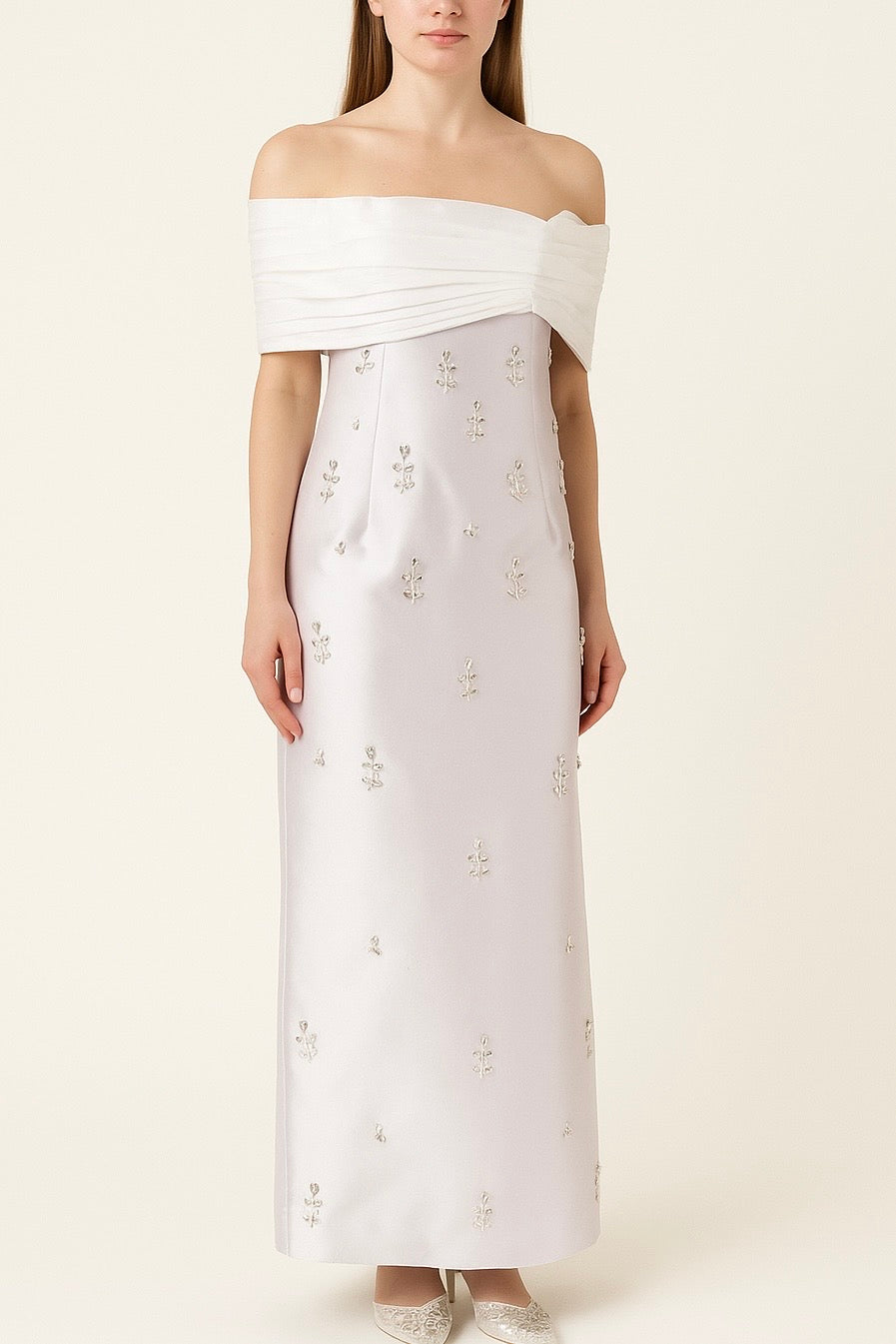 Lilac Off-Shoulder Gown with Floral Embellishments
