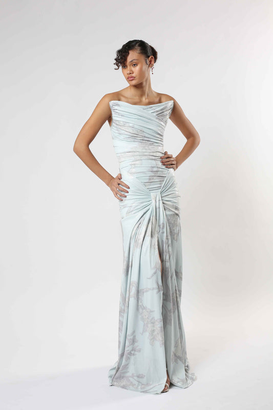 Print Blue Sequence Gown