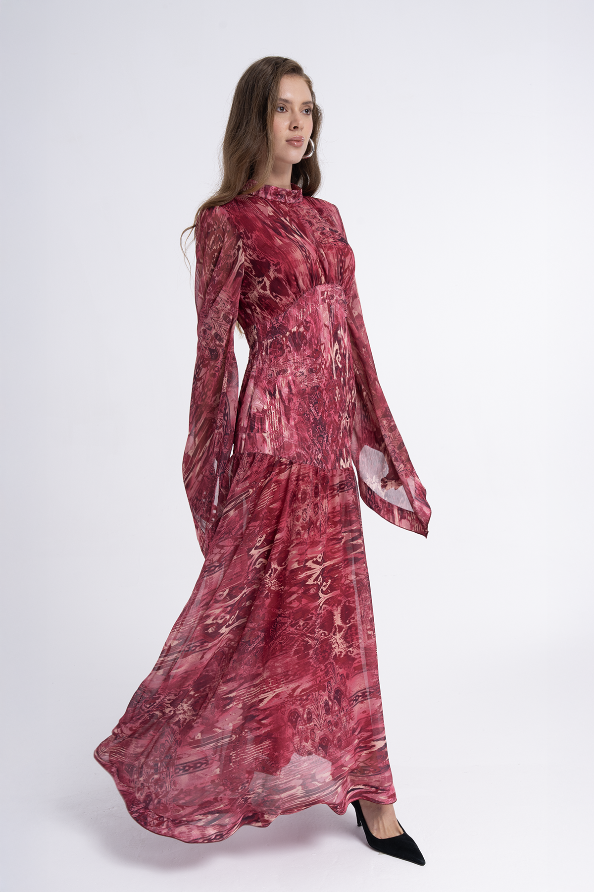 Crimson Flow Printed Maxi Dress