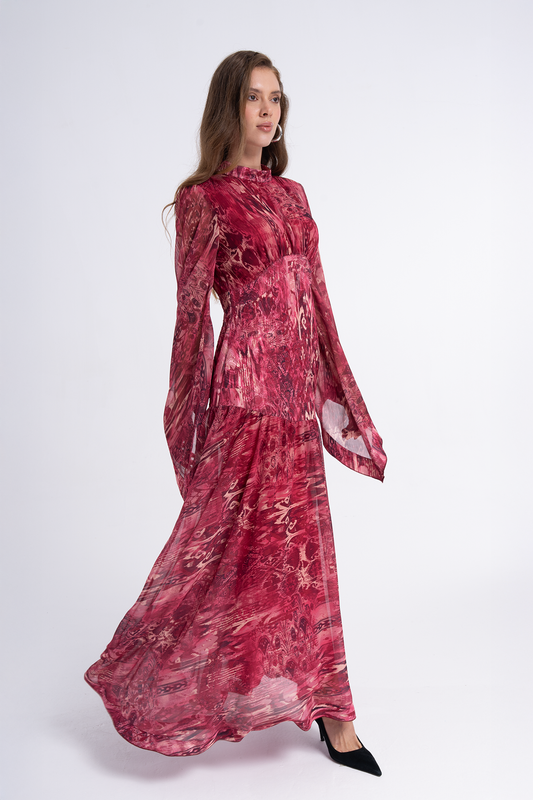 Crimson Flow Printed Maxi Dress