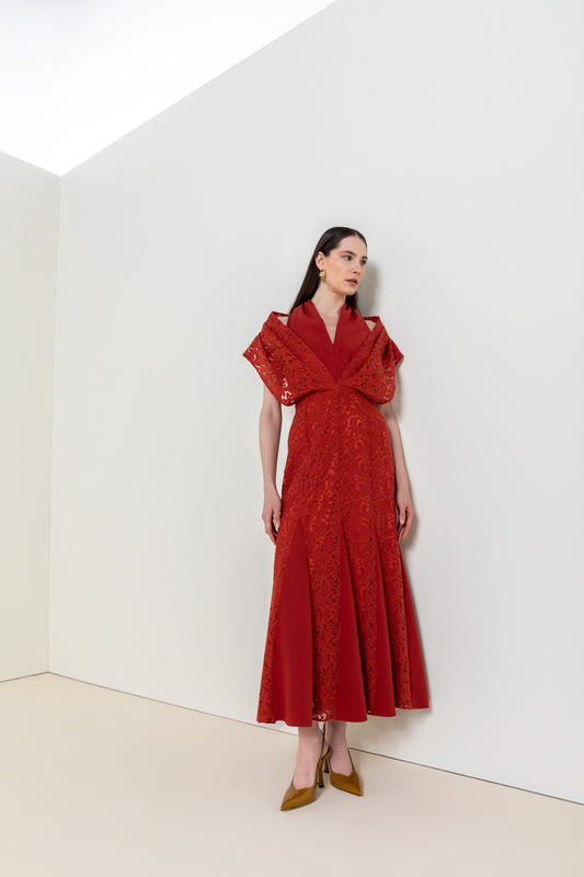 Crimson Lace Cascade Dress