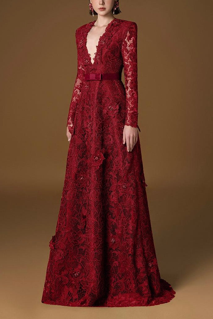 V-NECK A-LINE GOWN