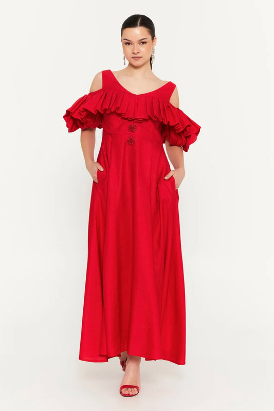 Sleeveless Maxi Linen Column Dress