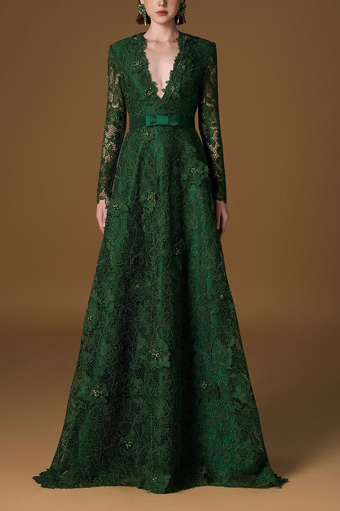 V-NECK A-LINE GOWN