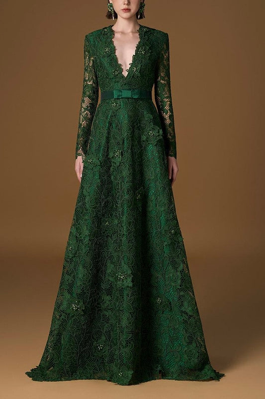 V-NECK A-LINE GOWN