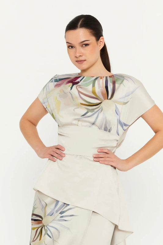 Short Sleeve Patterned Blouse