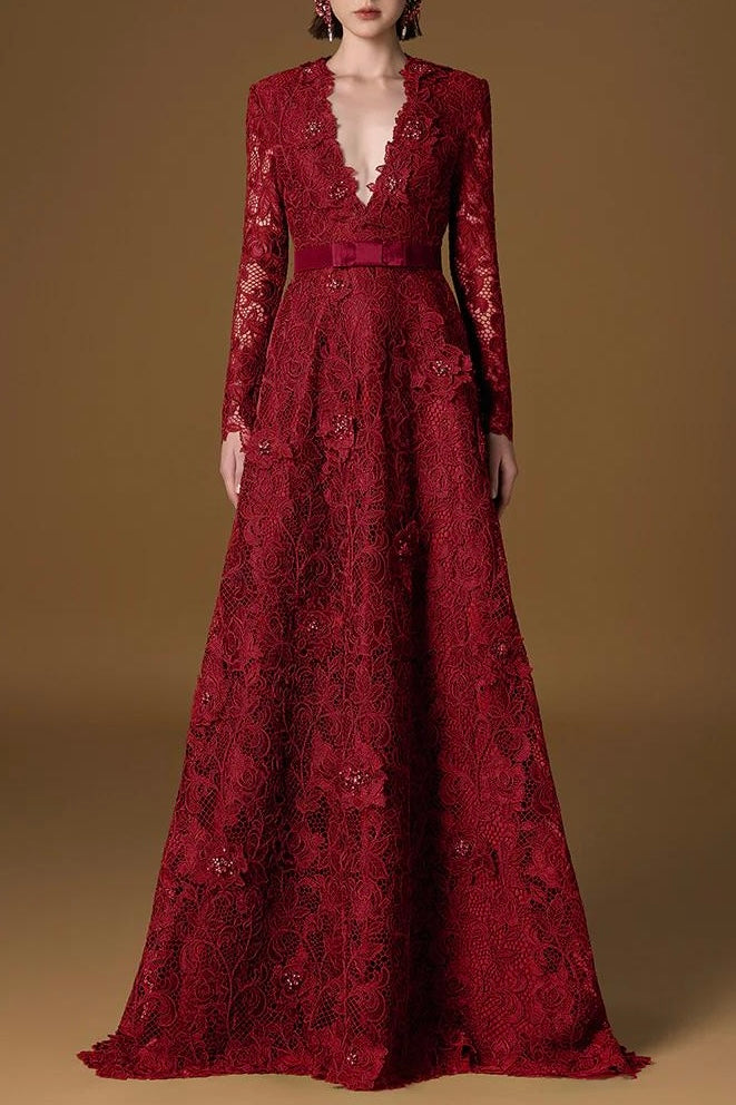 V-NECK A-LINE GOWN