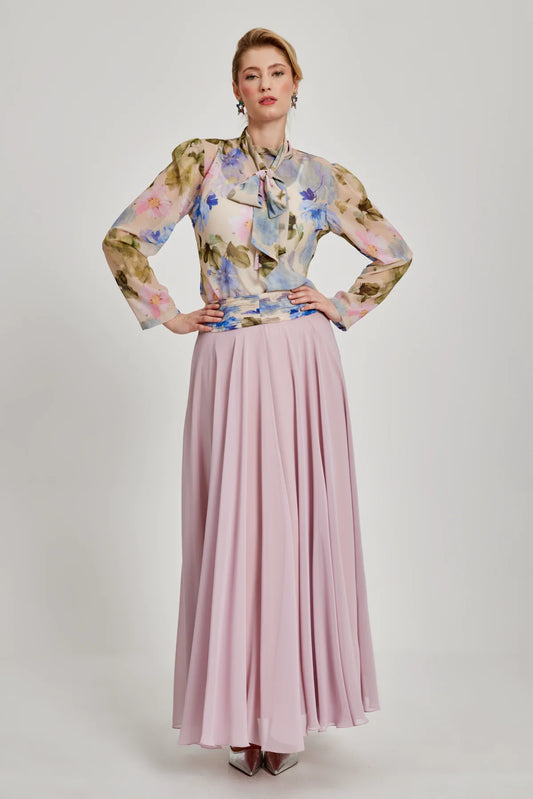 Chiffon A-Lined Crinkled Belt Skirt